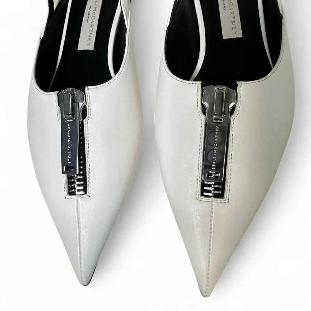 Stella McCartney White Zipit Slingback Flats EU 37 NWOT